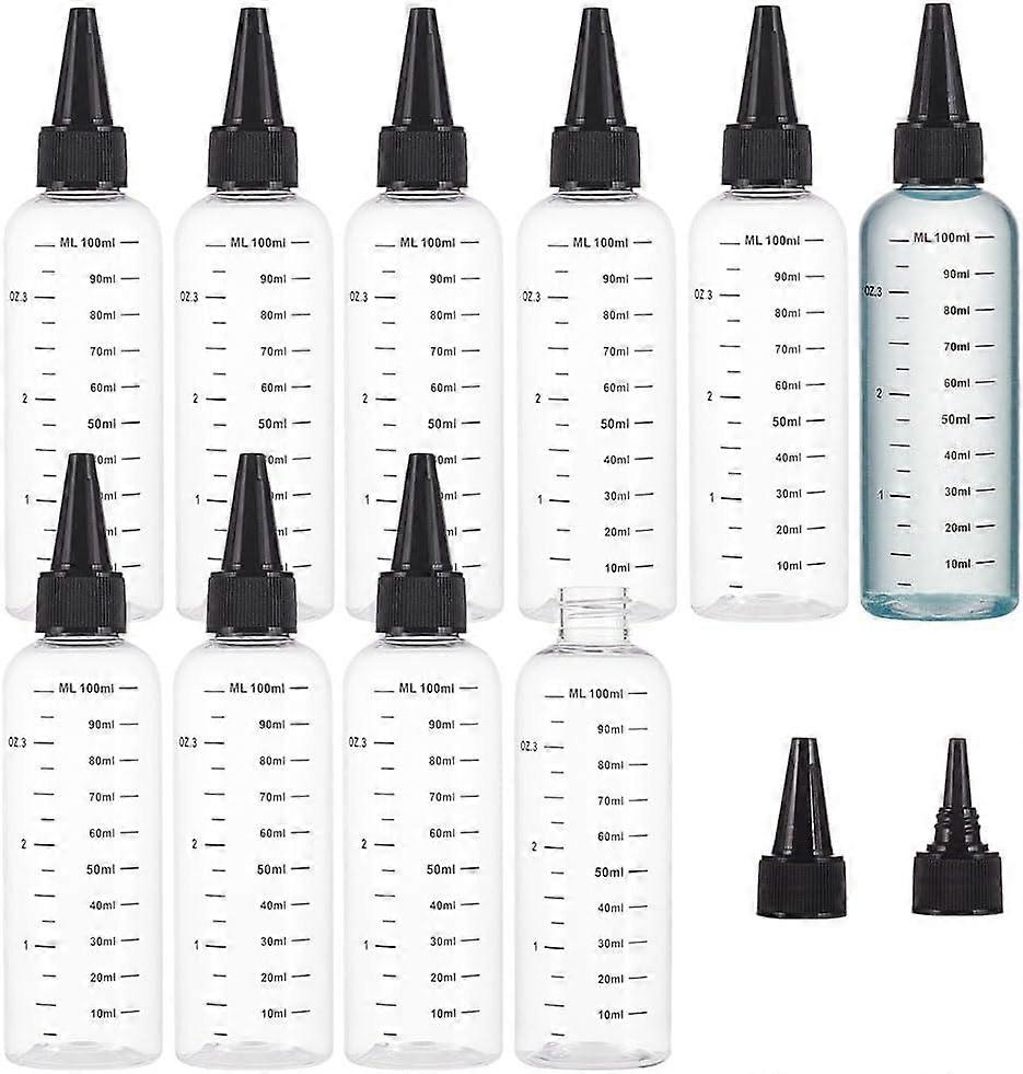 10 Pack 100ml/3.4 oz Plastic Squeeze Bottles with Scale PET Transparent Black Twist Cap Bottles Graduated Squeeze Dispensing Bottles for Ink Liquid Oi
