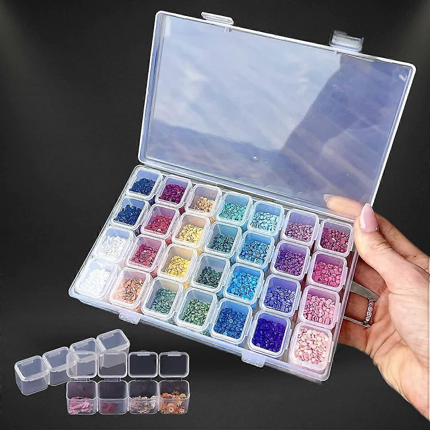 28 Compartments Plastic Sorting Box Transparent, 5D Diamond Painting Sorting Boxes Organiser for Diamond Painting Accessories, Rhinestones, Nail Art a