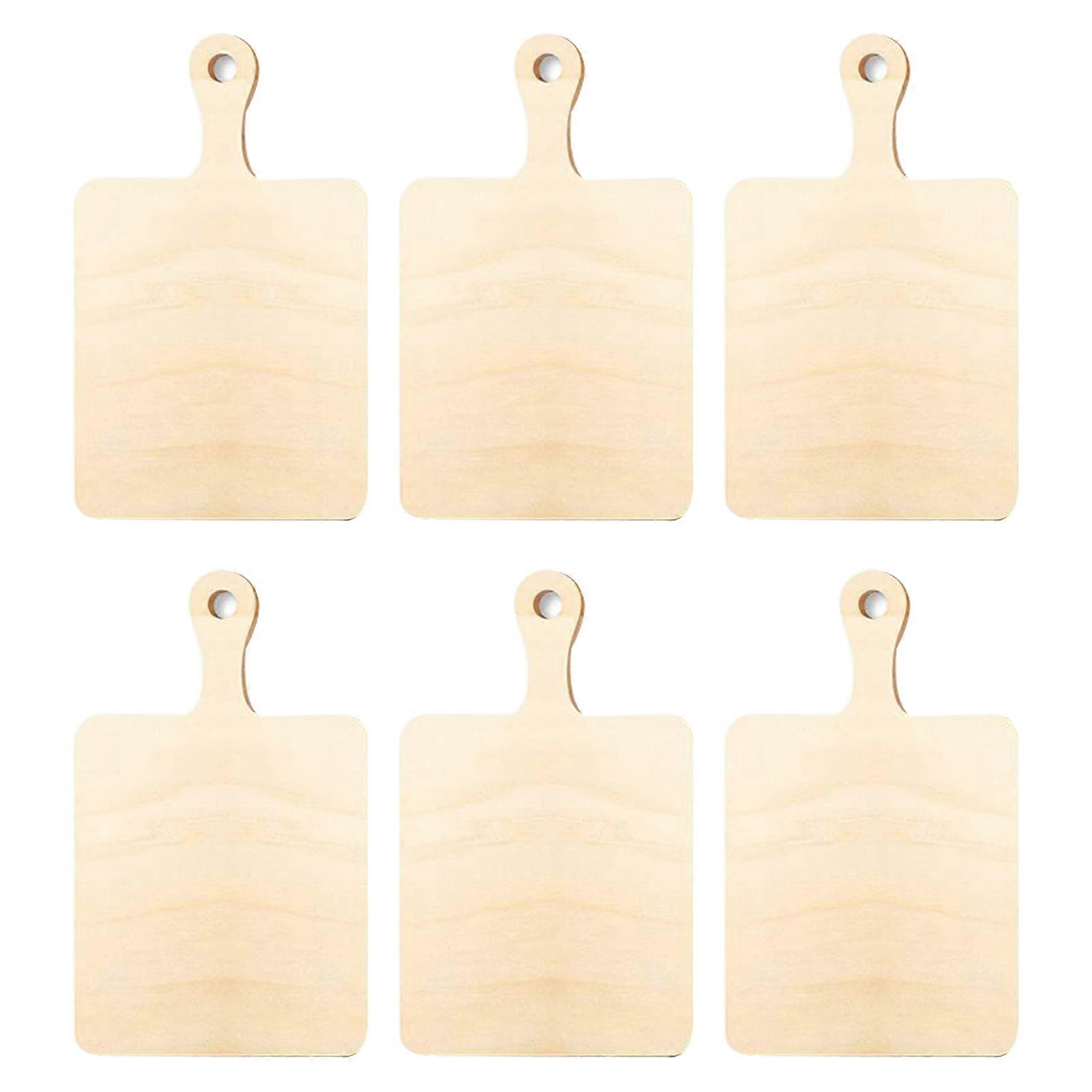 6Pcs/Set Cutting Board Toy Mini Decorative Wooden Chopping Block Toy with Hanging Hole for Kids