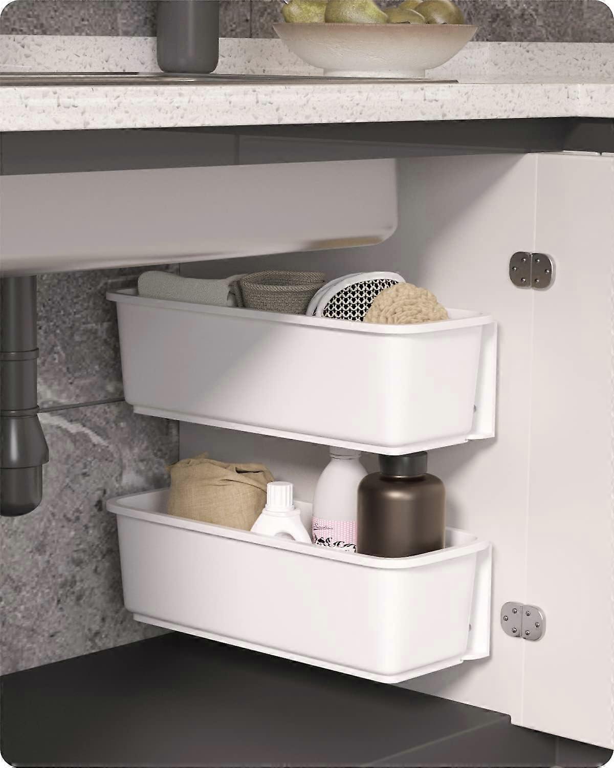 2 Pcs Sliding Basket Cabinet Organizer for Kitchen Bathroom, Drawer Drawers Under Sink Cupboards Wall Organizers Sliding Spice Storage Baskets (Gray)