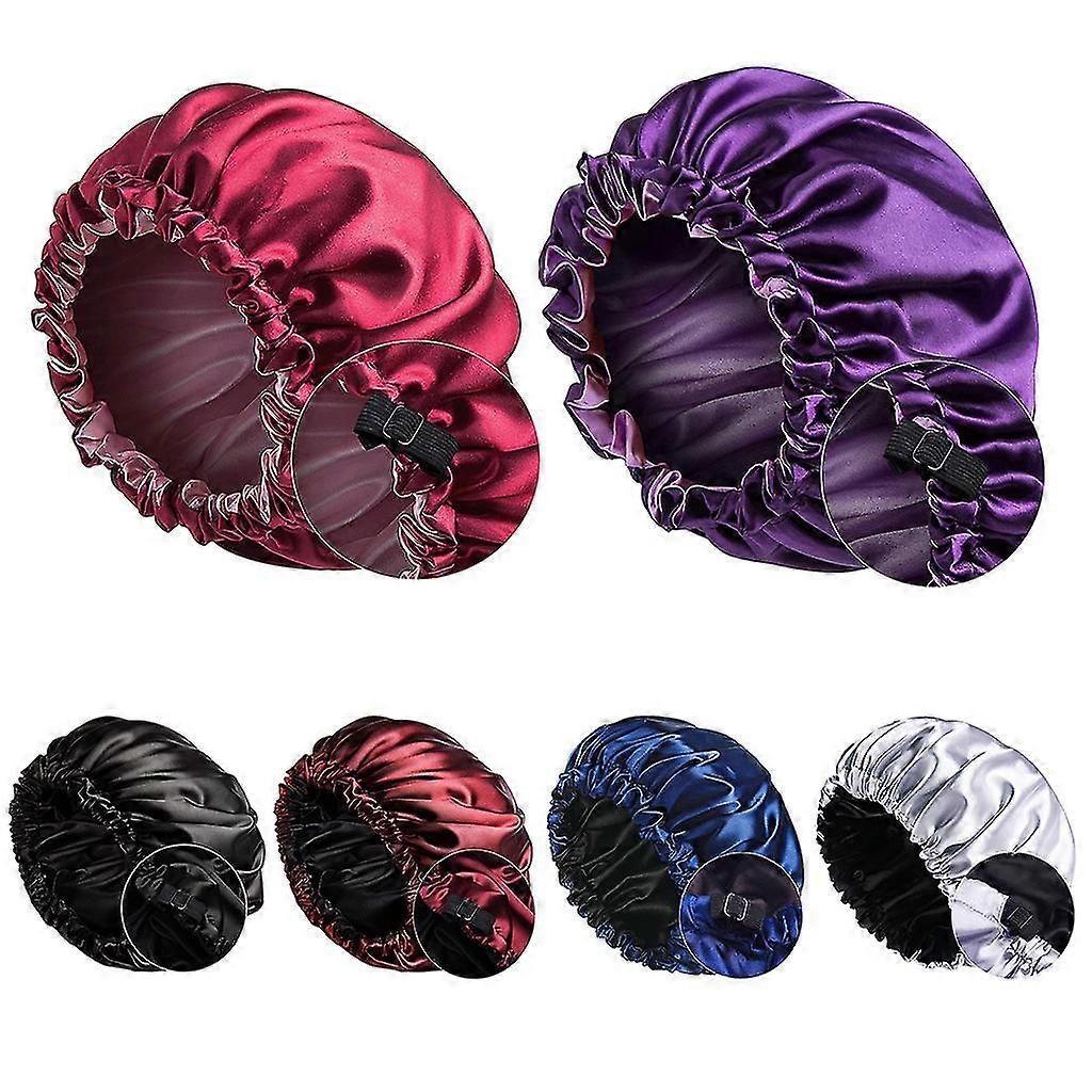Satin Bonnet Sleep Cap Extra Large Double Layer Reversible Adjustable Turban Hat