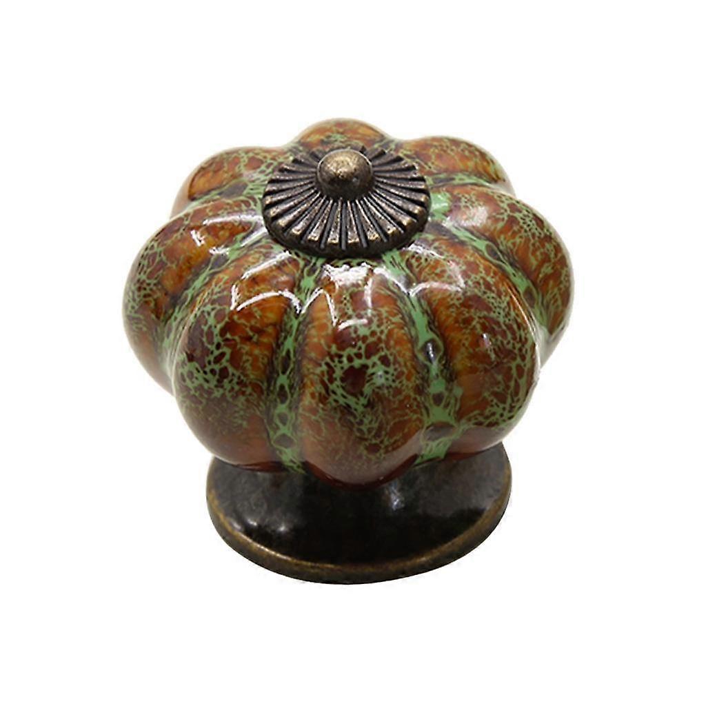 Round Pumpkin Shape Ceramic Cabinet Pull Knobs Green