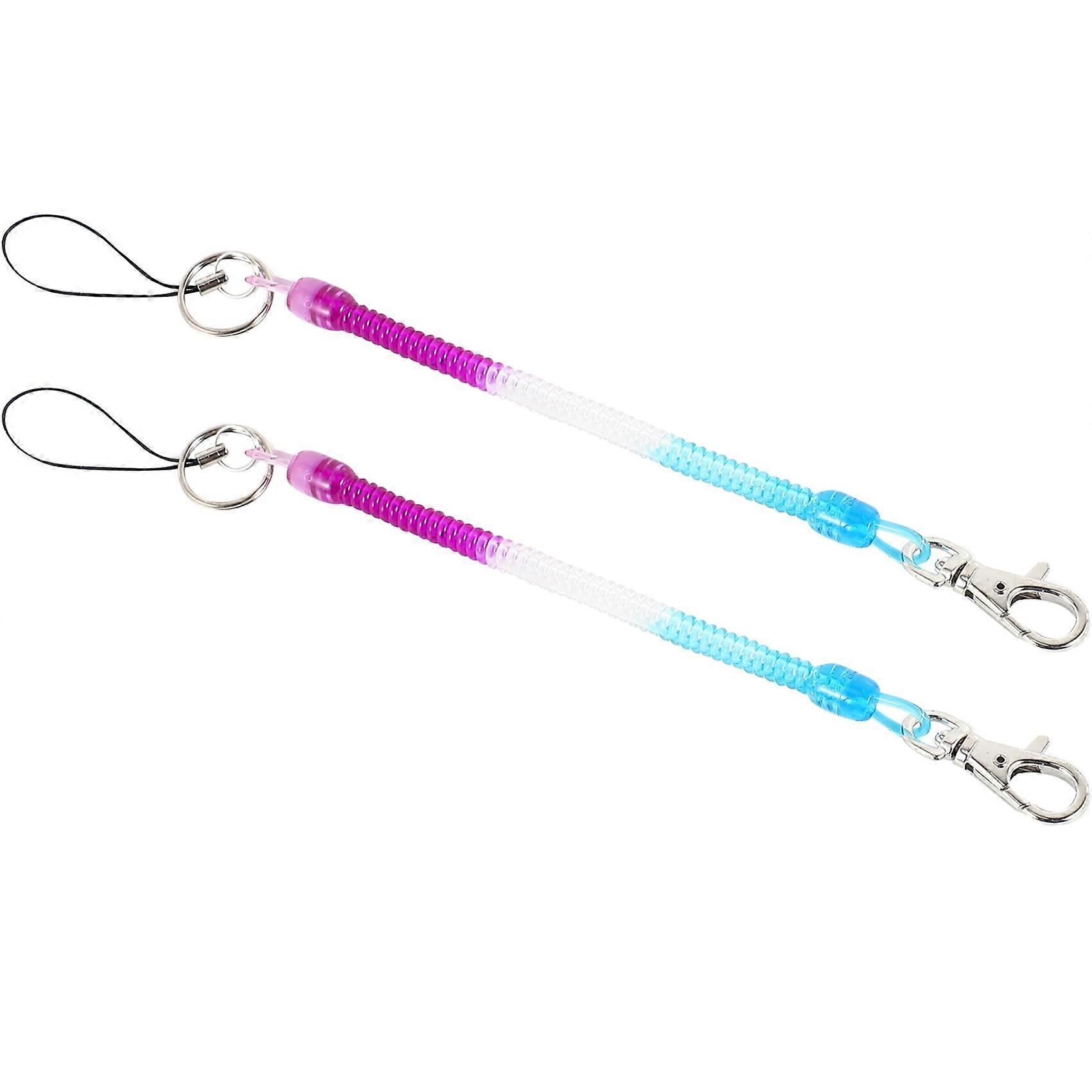 2X Lobster Hook Purple Blue Spring Stretchy Coil Keyring Keychain Strap Rope Cord