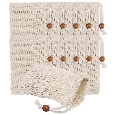 10個の石鹸バッグ、天然繊維石鹸バッグポーチホルダー付き有機石鹸バッグ発泡用サイザル麻石鹸バッグ