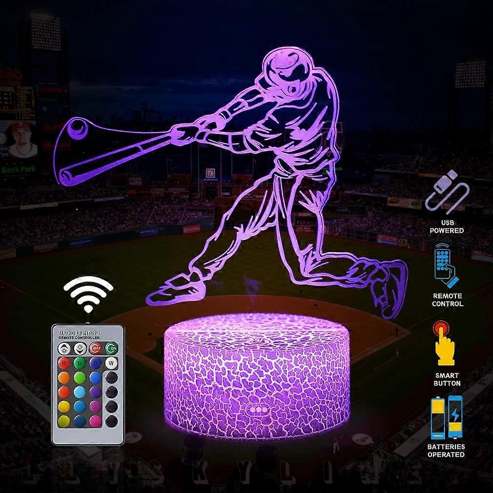 Baseball Man 3D Lamp Night Light with Remote & Touch Control