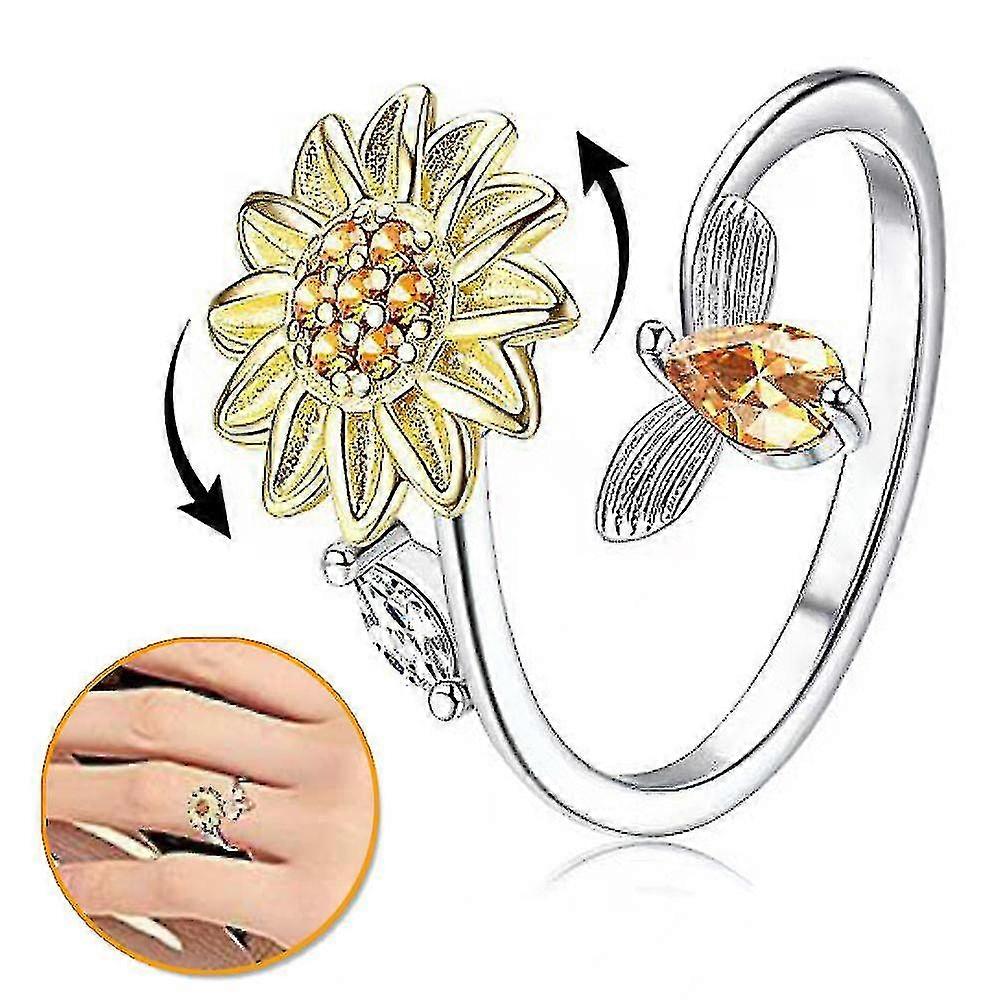 Sunflower Fidget Ring For Women Adjustable Open Band Ring