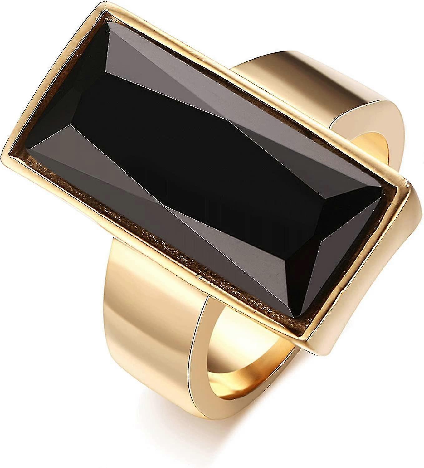 Less Steel Plated Rectangular Glass Ring For Women
