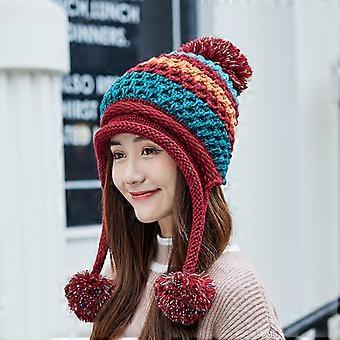 Women Winered Winter Peruvian Cover Ears Beanie Hat Ear Flaps Sherp Ski Snow HUAMULAN Women Winter Sherpa Beanie Hats Knit Ear Flaps  main image 2