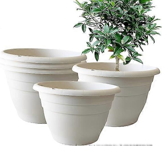 5 عبوات من أواني الحدائق مقاس 10 بوصات ، وأواني زهور مستديرة مع فتحات تصريف ، ومزارعون بلاستيكية تقليدية سميكة متينة داخلية وخارجية (أبيض)