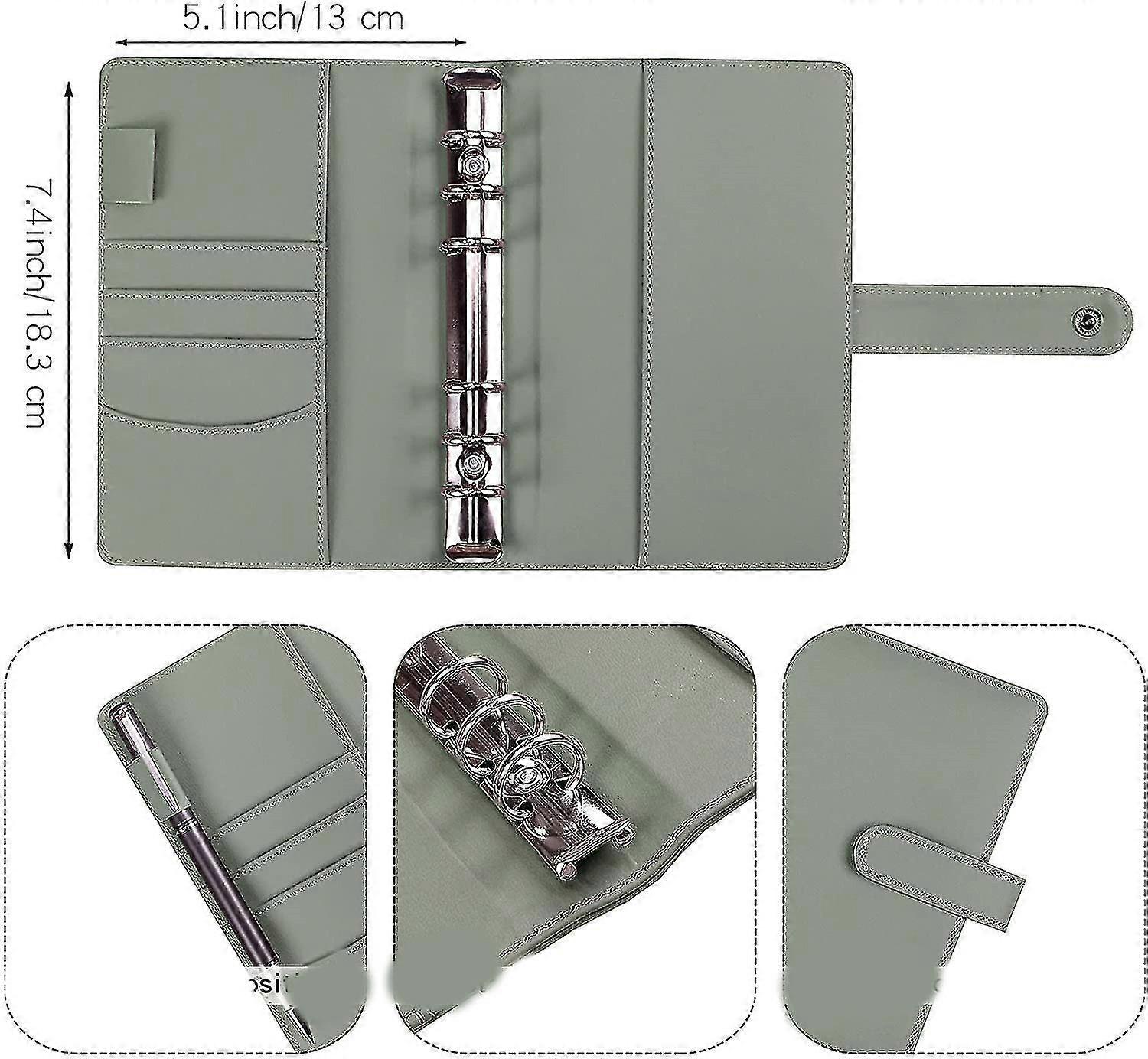 A6 Budgetbind med konvolutter, Pu Læder Notebook Binder - Grøn-blå