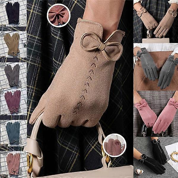 Θηλυκό χαριτωμένο κέντημα φιόγκο λεπτό τμήμα συν βελούδινη οθόνη αφής γάντια οδήγησης