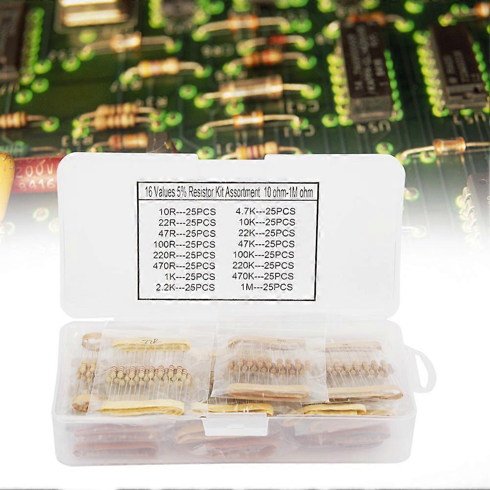 Carbon Resistors Set 400Pcs Assortment Kit 1/2W 10ohm to 1Mohm 16 Values