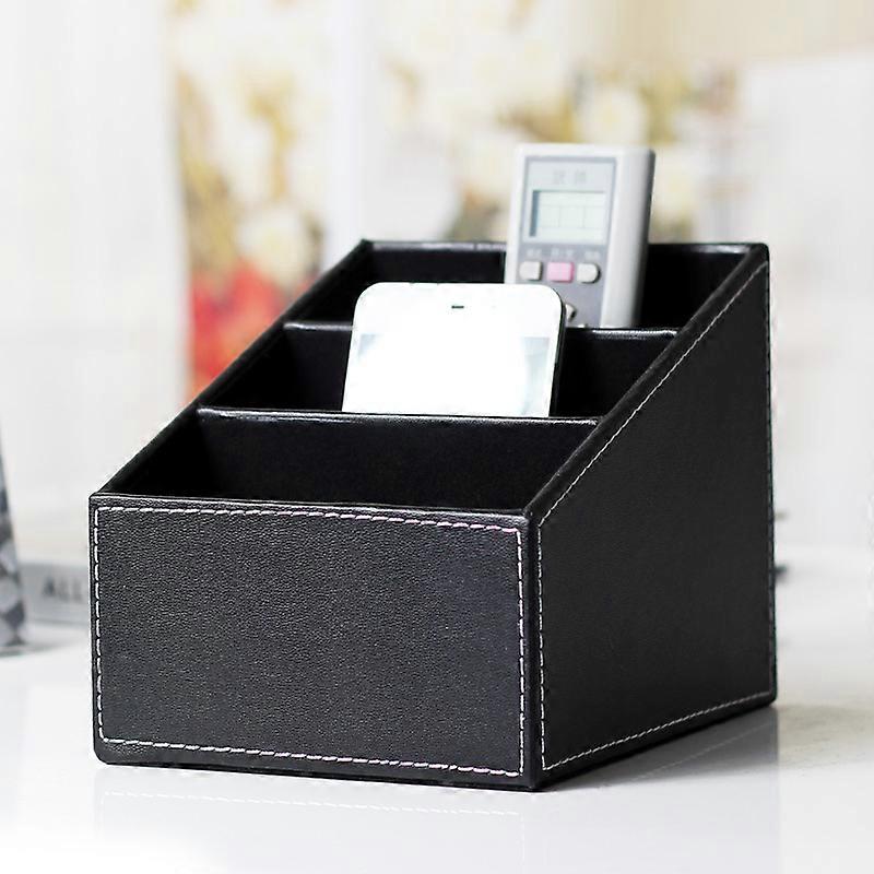 Black PU Leather Remote Control Holder, Leather Remote Control Storage Box Organizer, Desk Organizer for TV Guide, Mail, Electronics, Phone, Glasses a