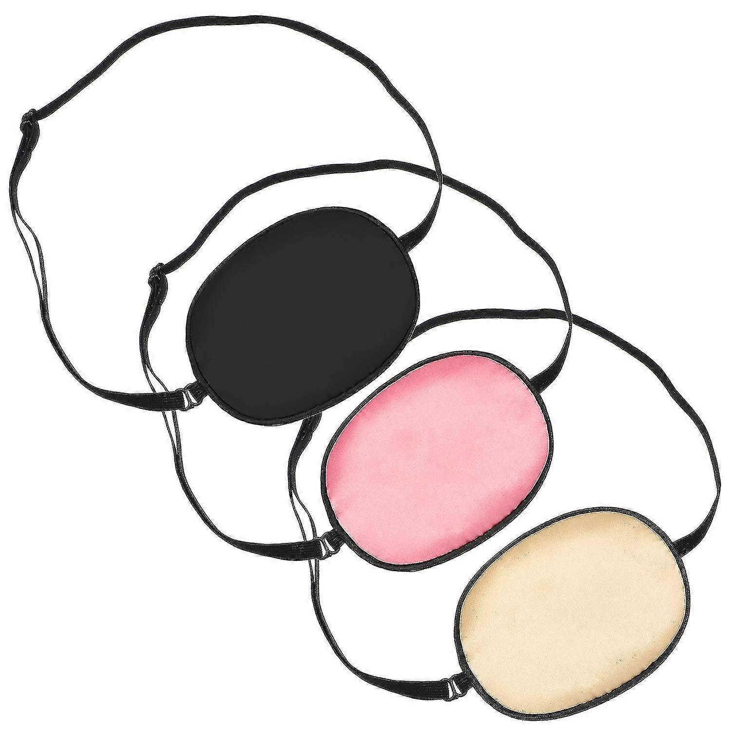 3 Pieces Silk Eye Patch Elastic Lazy Eye Patch Adult Adjustable Single Eye Patch With Elastic Strap, Black, Champagne, Peach