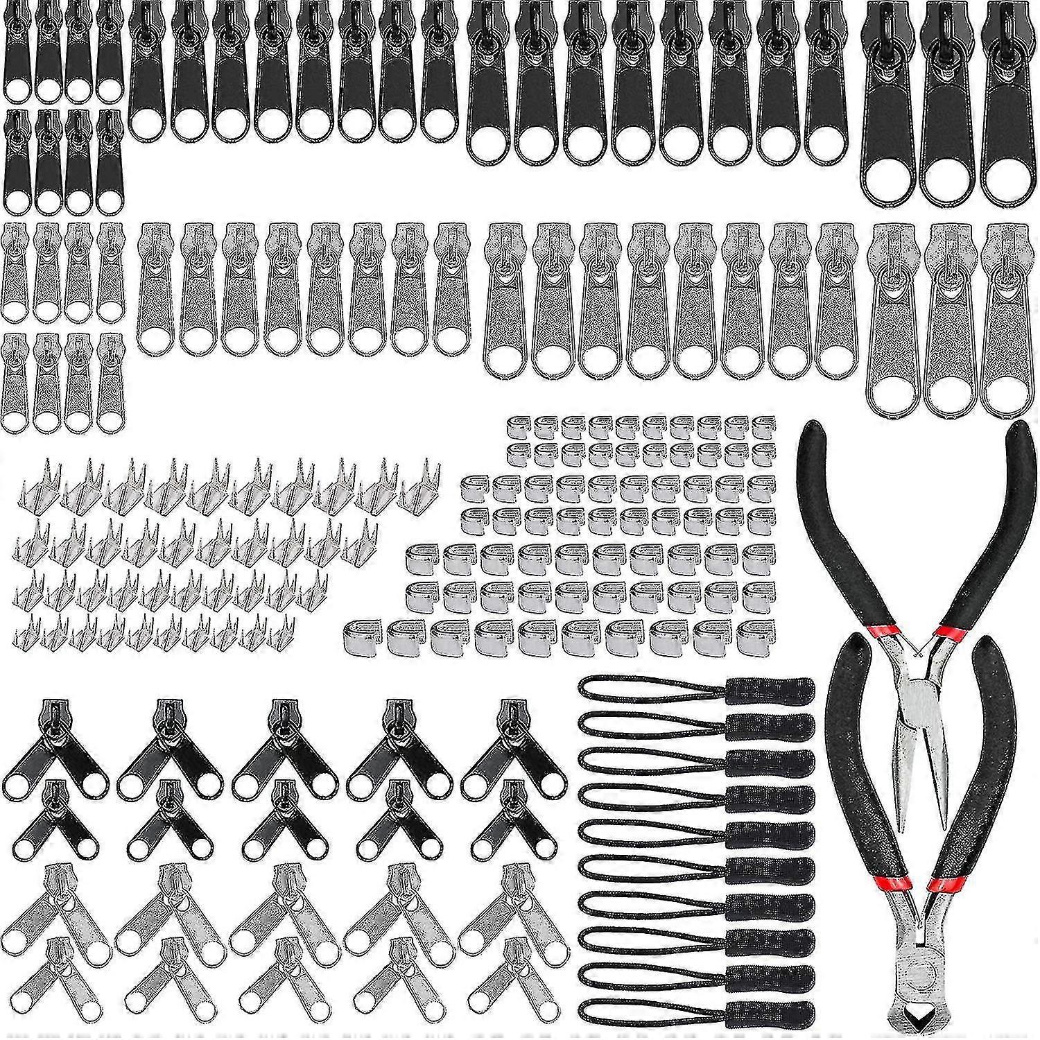 197 جهاز كمبيوتر شخصى سستة إصلاح كيت، استبدال الرمز البريدي المنزلق سستة استبدال مع 2 كماشة صغيرة، للملابس، حقيبة، سترات، الخيام، الأمتعة