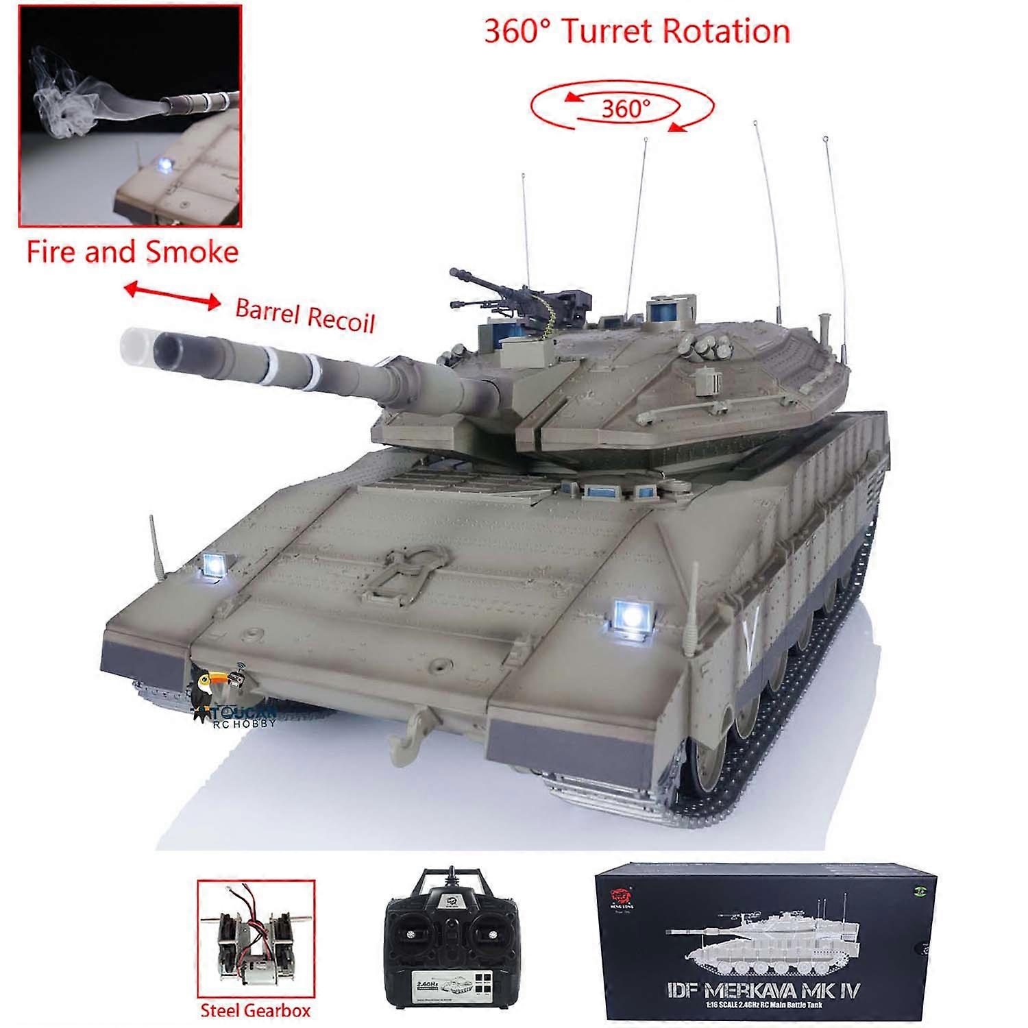1/16   Upgraded Ver RC Tanks IDF Merkava MK IV Open Fire Smoking 360 Rotating Metal Track TH22649
