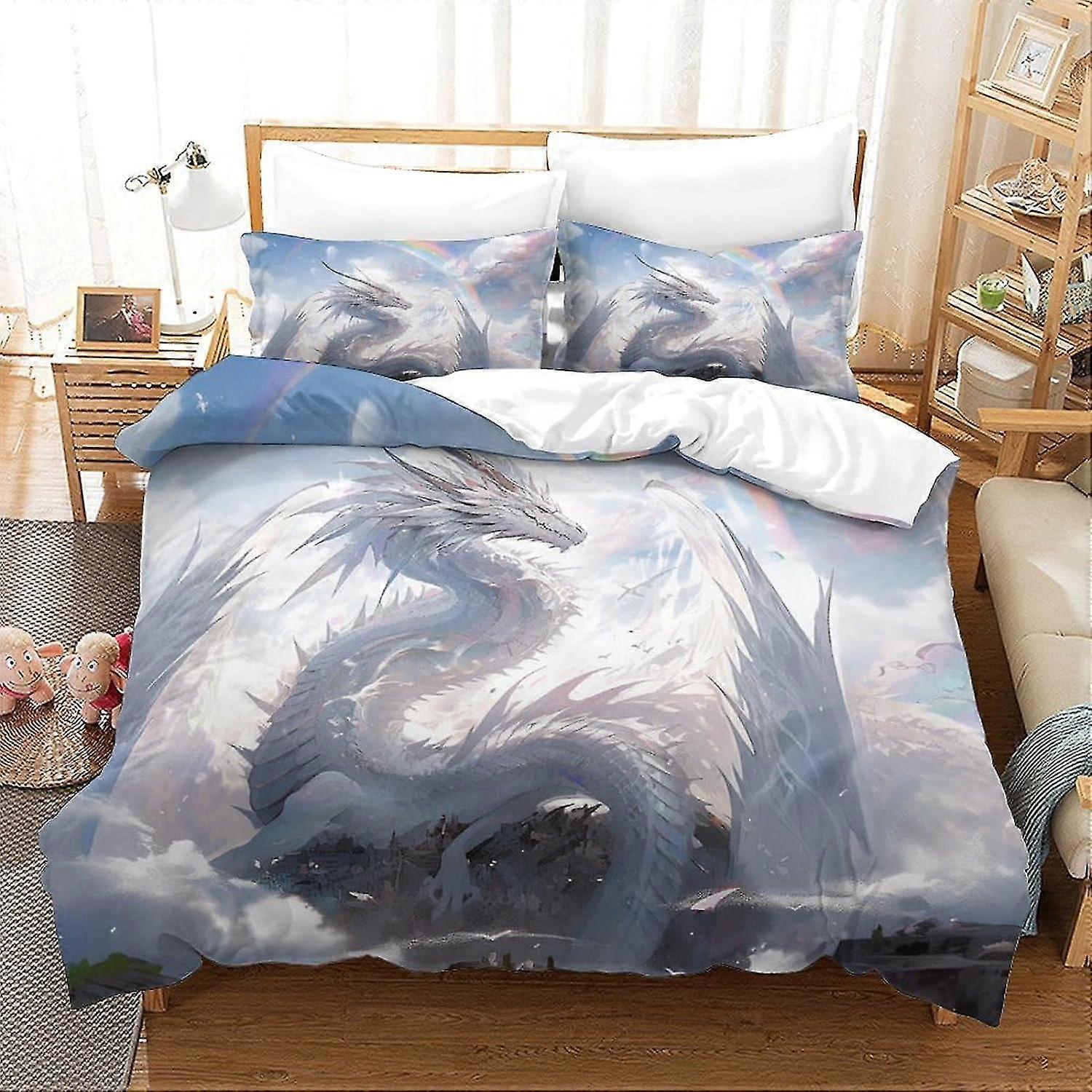 o4984 Lençóis Wyvern Capa de Edredão para Meninos, Meninas Lutador Capa de Edredom, Conjunto de Cama Crianças Adolescente Decoração de Quarto Capa de Cama, 3D Roupa de Cama com Zíper Duplo