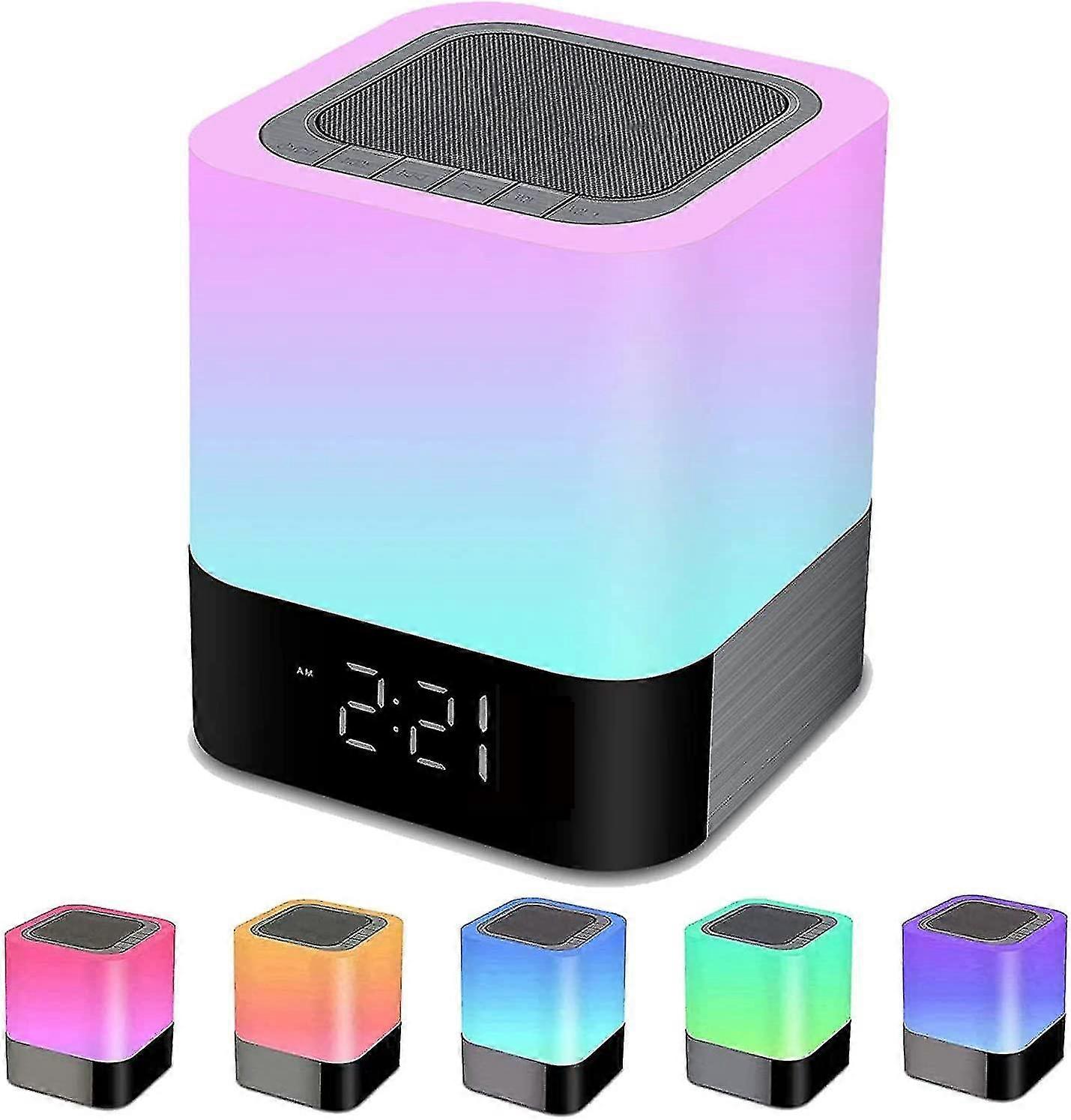 Night Light Bluetooth Speaker, Alarm Clock Wireless Bluetooth Speaker Mp3 Player, Touch-control Dimmable Multi-color Changing Bedside Lamp, Usb Flash