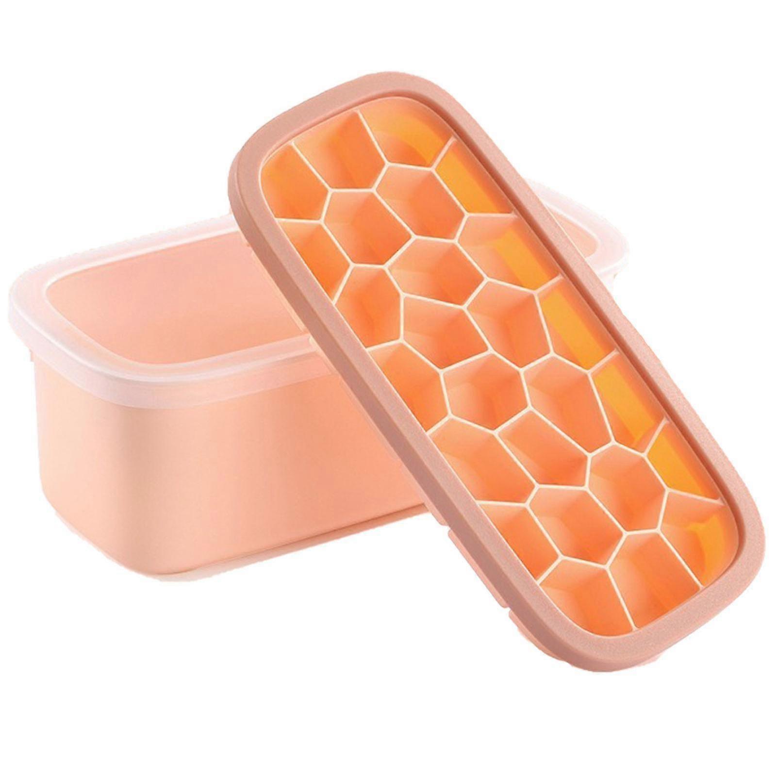 Ice Cube Storage Box Multifunctional Ice Box With Llid For Home Refrigerator Orange
