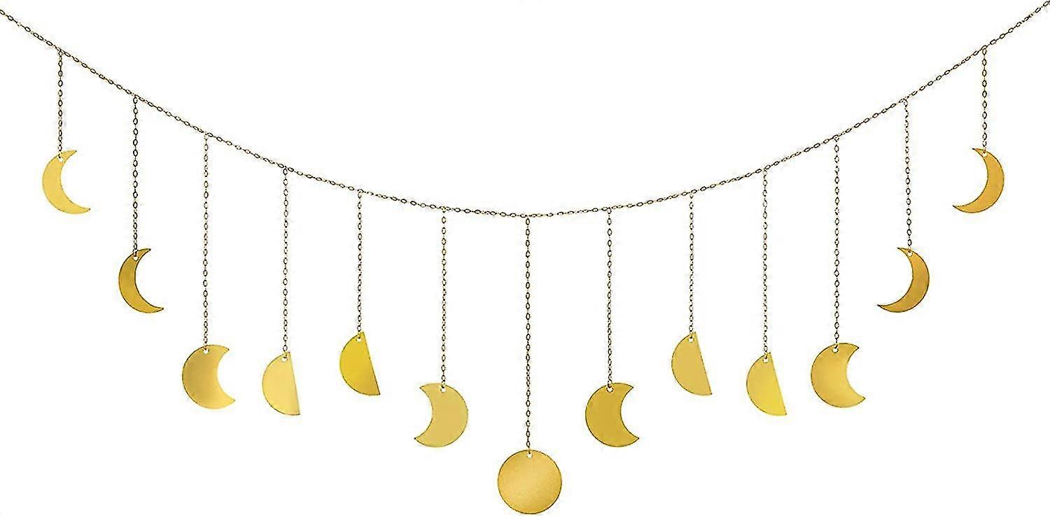 ムーンフェイズウォールハンギングボホデコルバナーゴールデンウォールアートガーランドボヘミアンメタルムーンサイクルホームデコレーション寝室、リビングルーム、アパート