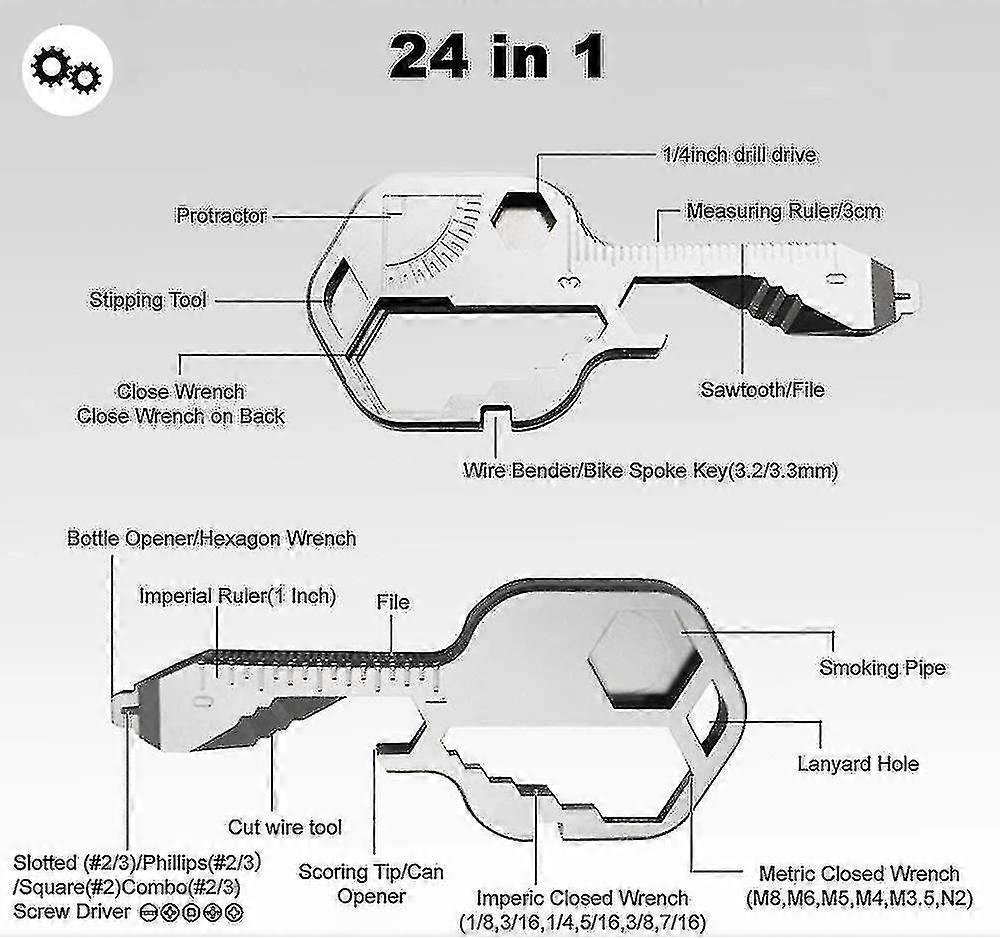 24 In 1 Multi-tool Wrench Spanner Shape Stainless Steel Multitool Outdoor Pocket Tool