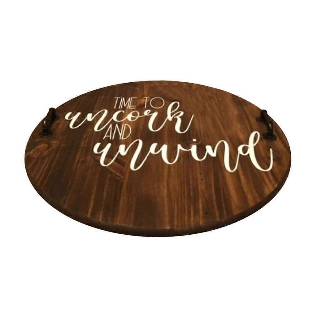 Wood Serving Tray with Handles Decorative Rustic Circular Tray for Home