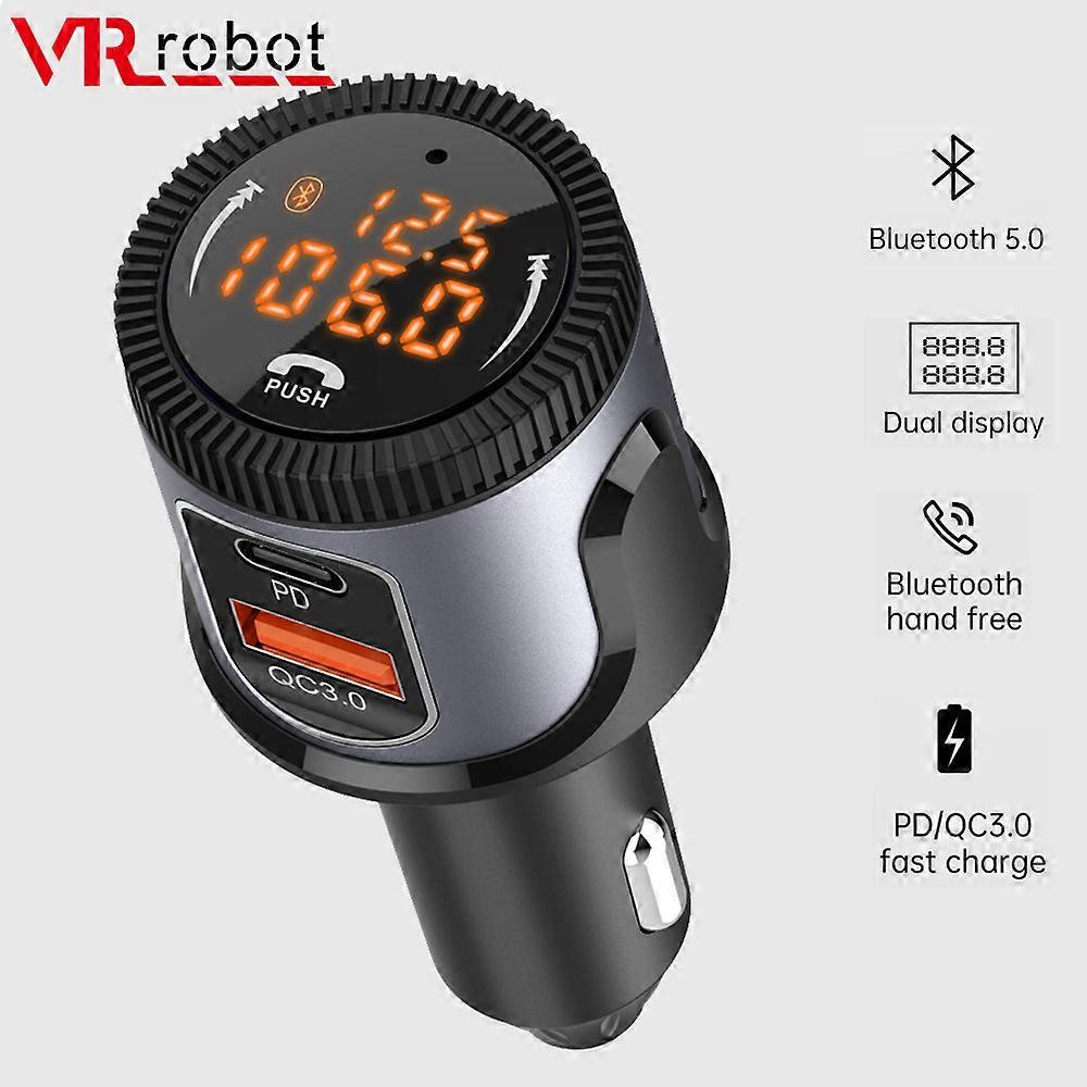 VR robot Bluetooth 5.0 Car MP3 Player FM Transmitter with PD QC 3.0 USB Fast Charging Adapter Wireless Handsfree Car Kit