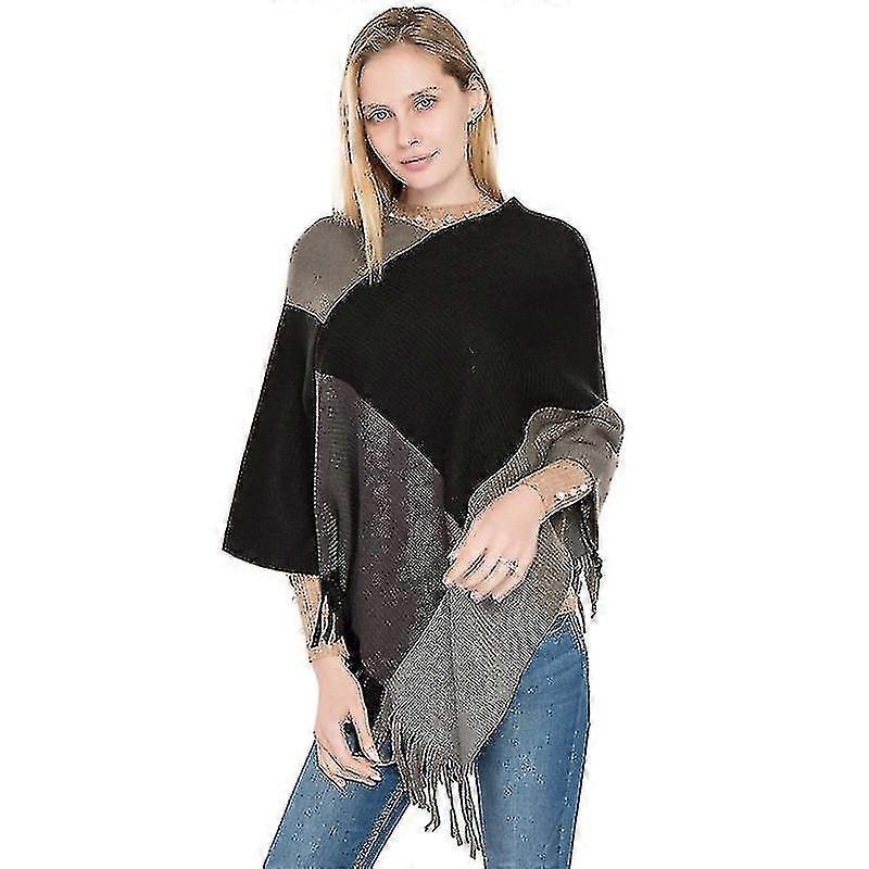 Large Square Color Matching Knitted Warm Shawl, New Cashmere Tassel Head Cape