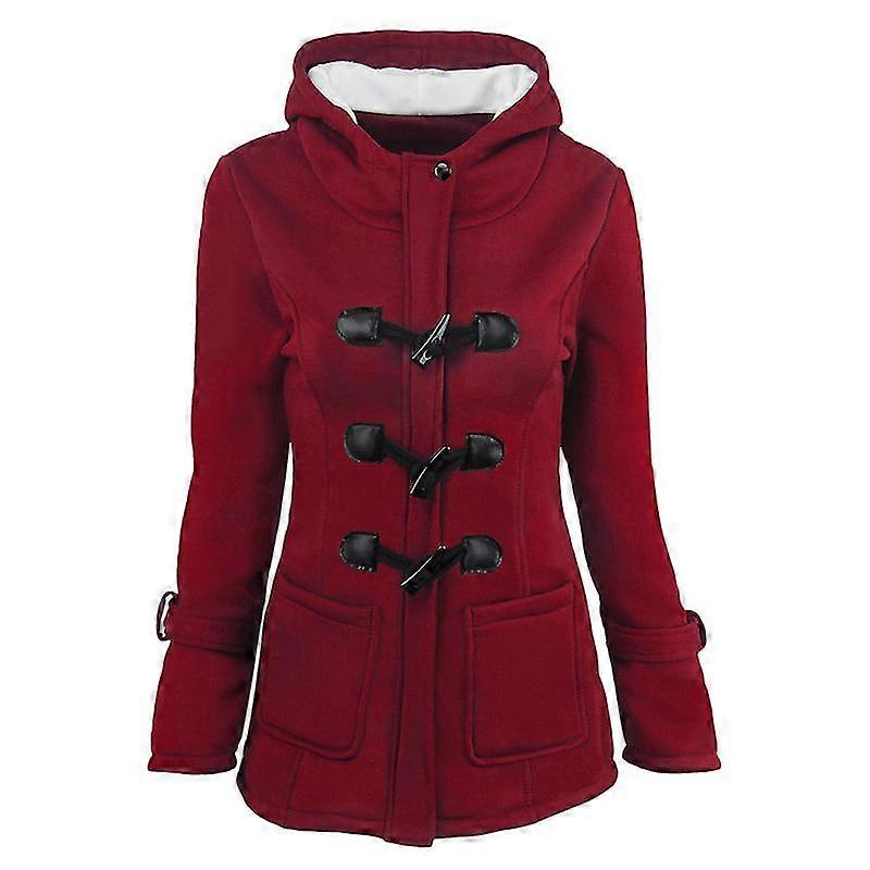 New Horn Button Coat Women's Thickened Hooded Blended Jacket Women's Cotton Coat