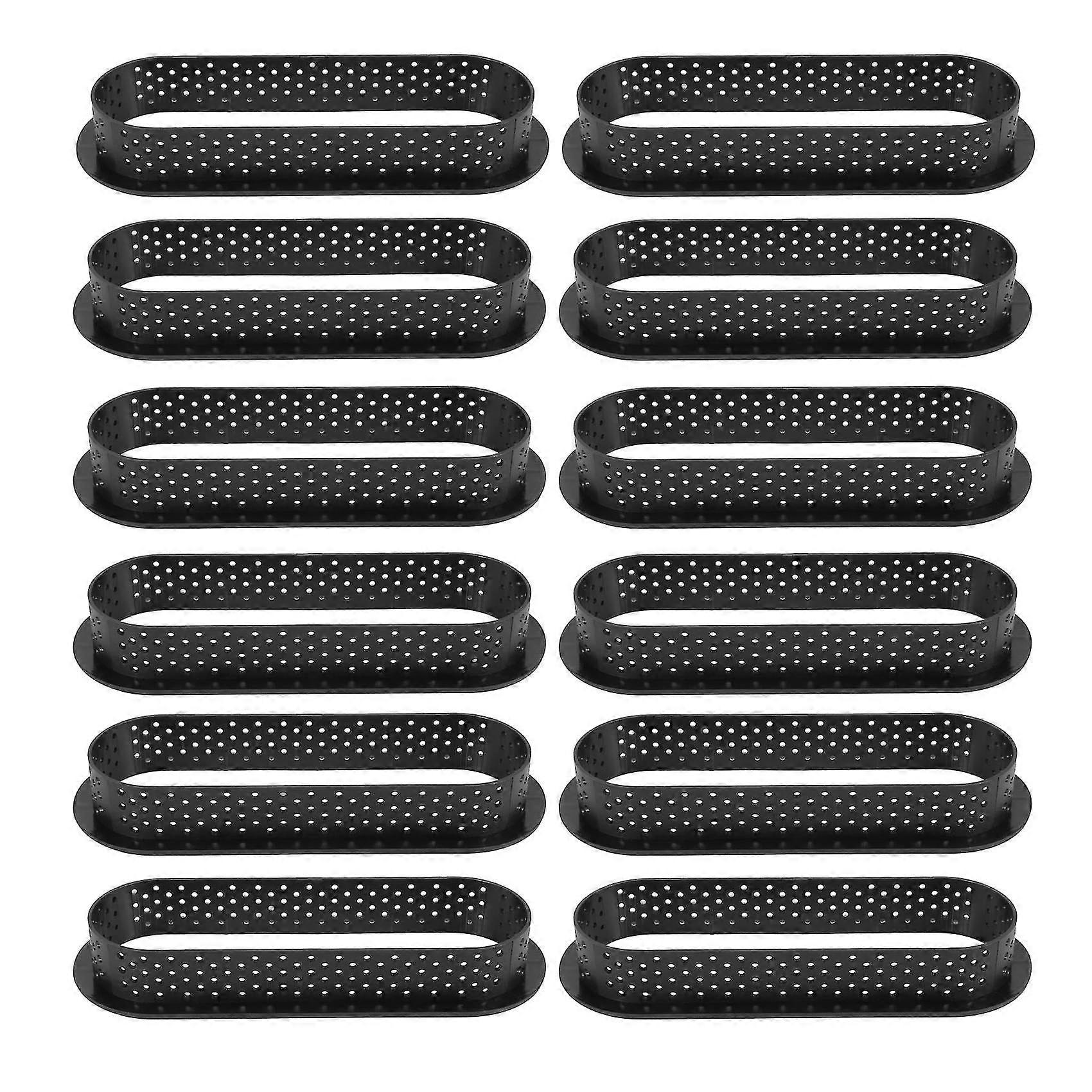 12 pezzi Ovale Tart Anelli Resistente al calore Anello di mousse per torta perforata Antiaderente Crostata Mini C