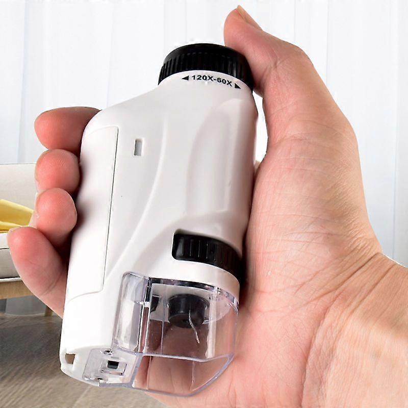 White Pocket Microscope Mini Handheld Microscope with LED Light Portable High Definition