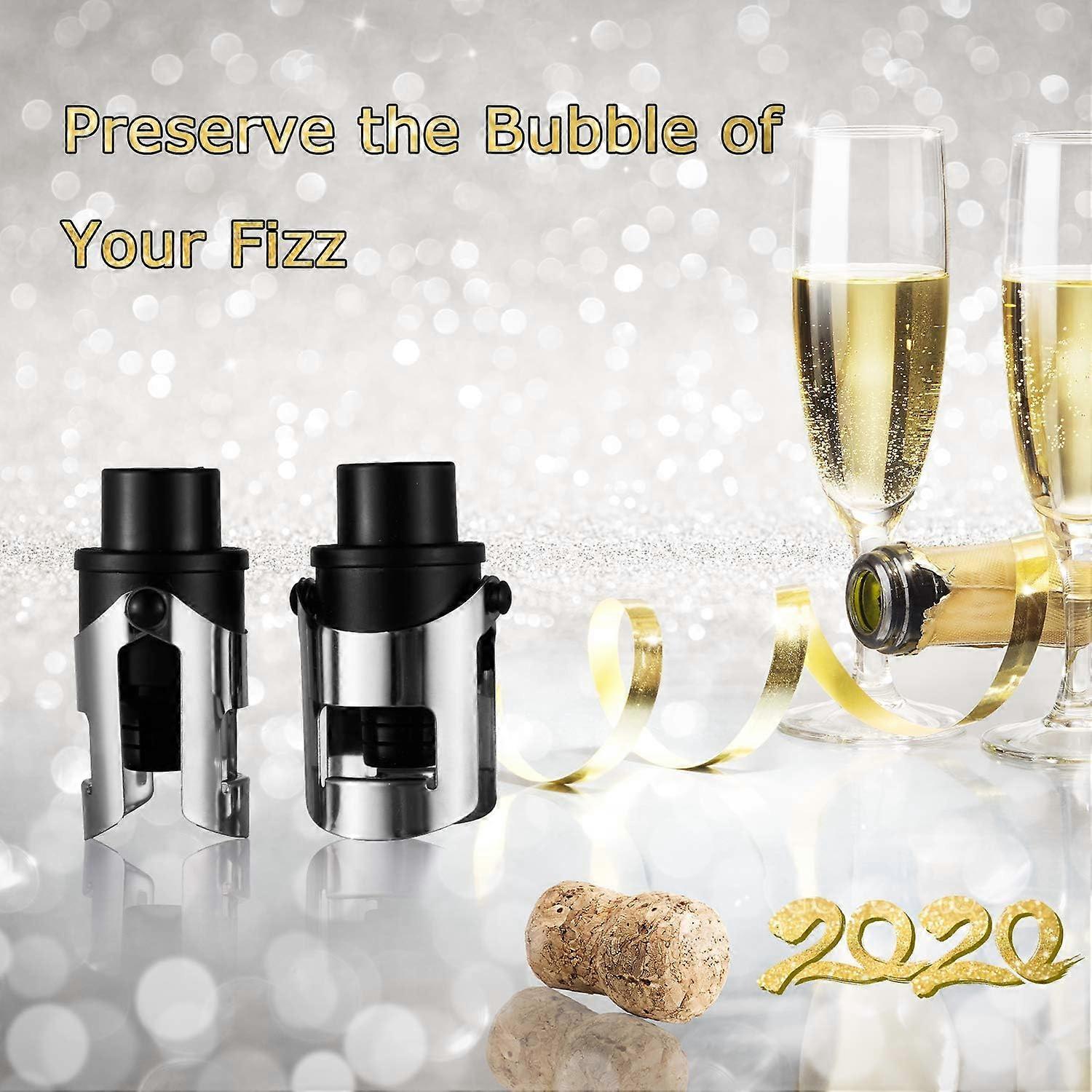 2 Pack Wine Saver Champagne Stopper, Vacuum Wine Stopper with Built-In Pump for Champagne, Prosecco and Cava - Foam Wine Stopper