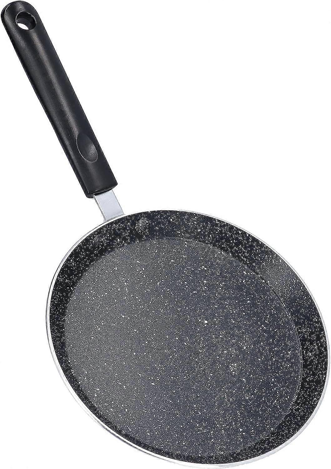 Bratpfanne, 8-Zoll-Antihaft-Pfannkuchenpfanne aus Stein mit flachem Boden für Induktionsherd in der KücheSchwarz