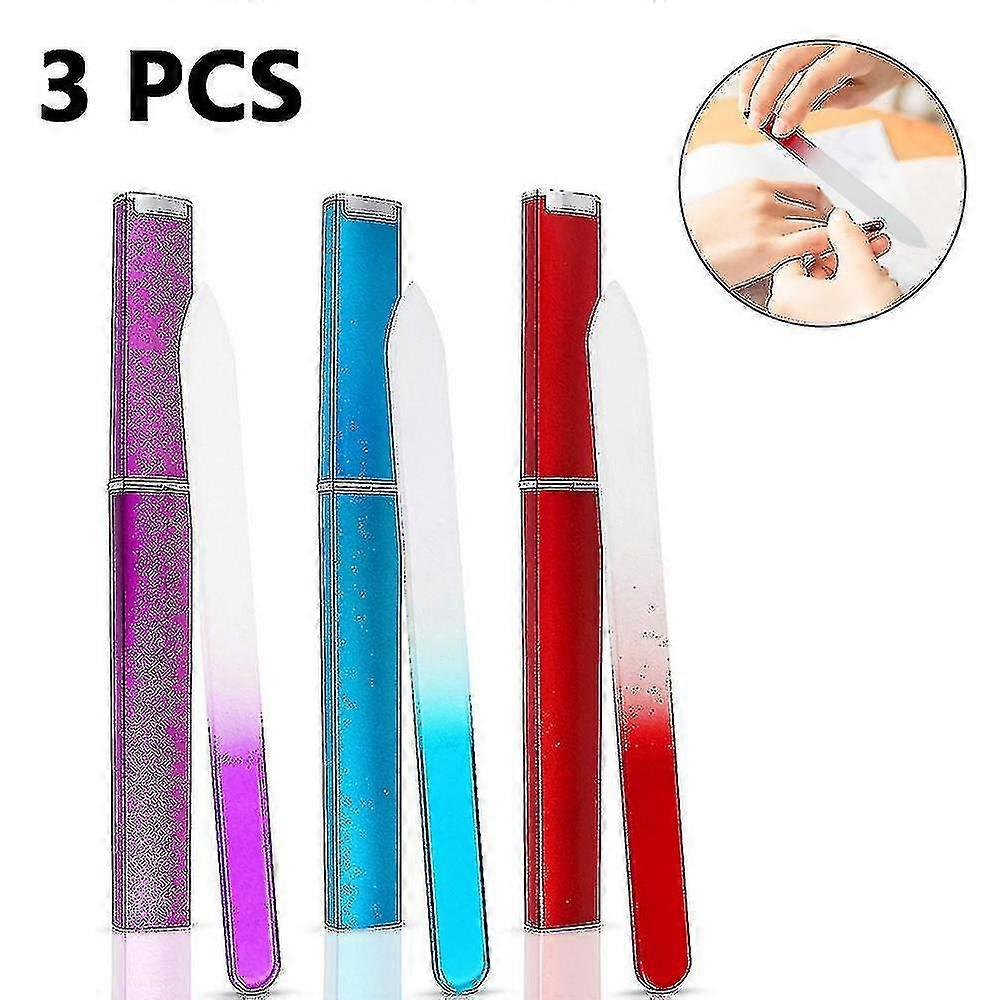 3 Pack Glass Nail File With Case, Nail Files For Nails, Double Sided