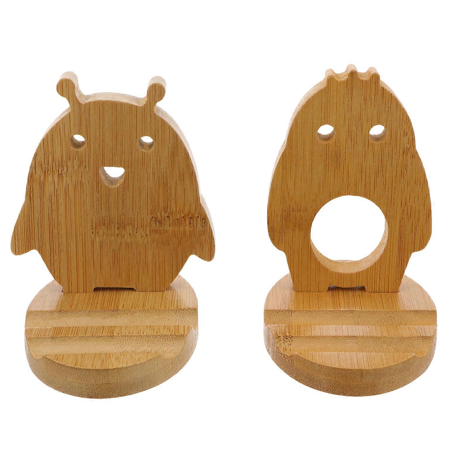2pcs Creative Wood Desktop Phone Tablet Storage Racks Storage Stands for Home