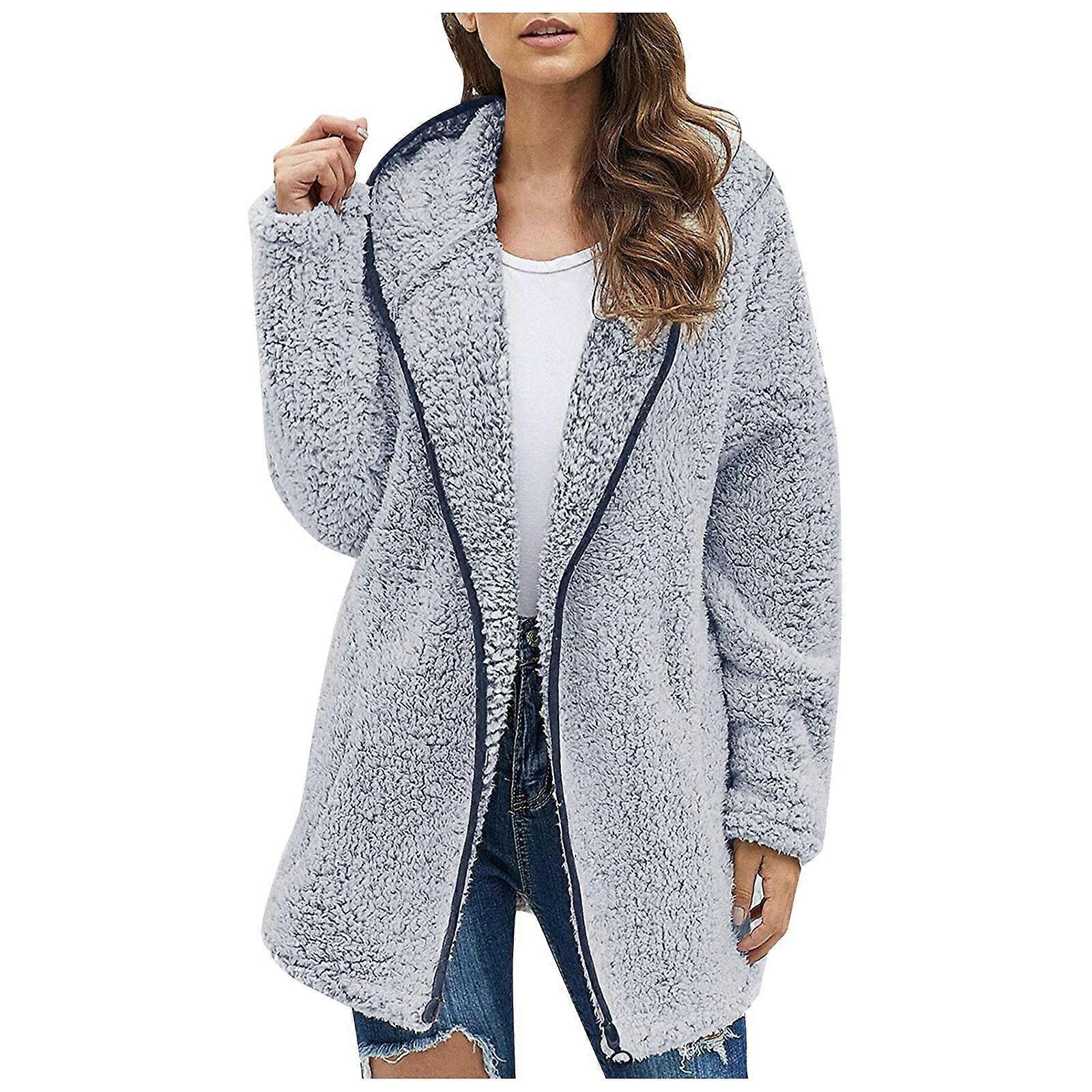 Womens Fleece Hooded Coats Soft Hoodies Cardigan Jacket