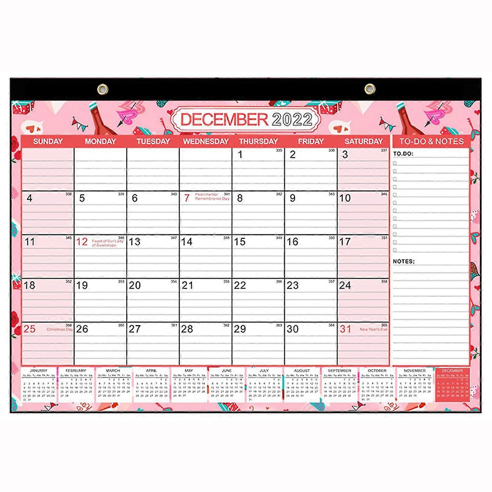 2022 Wall Calendar Colorful Count Down Planner With To-do & Notes Peel Off Monthly