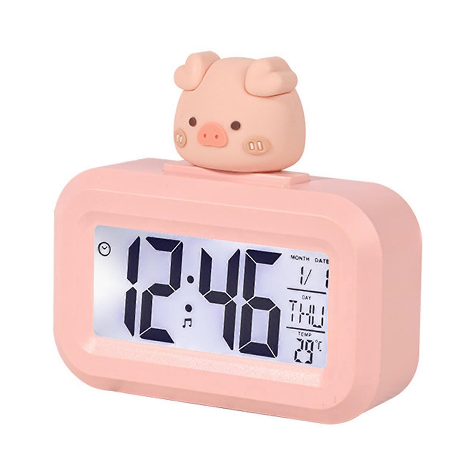 Digital Clock Temperature Display Large Screen Mini Size Electronic Date And Day Alarm 8 Different Rings Piggy Shape Desktop Clock Household Supplies 
