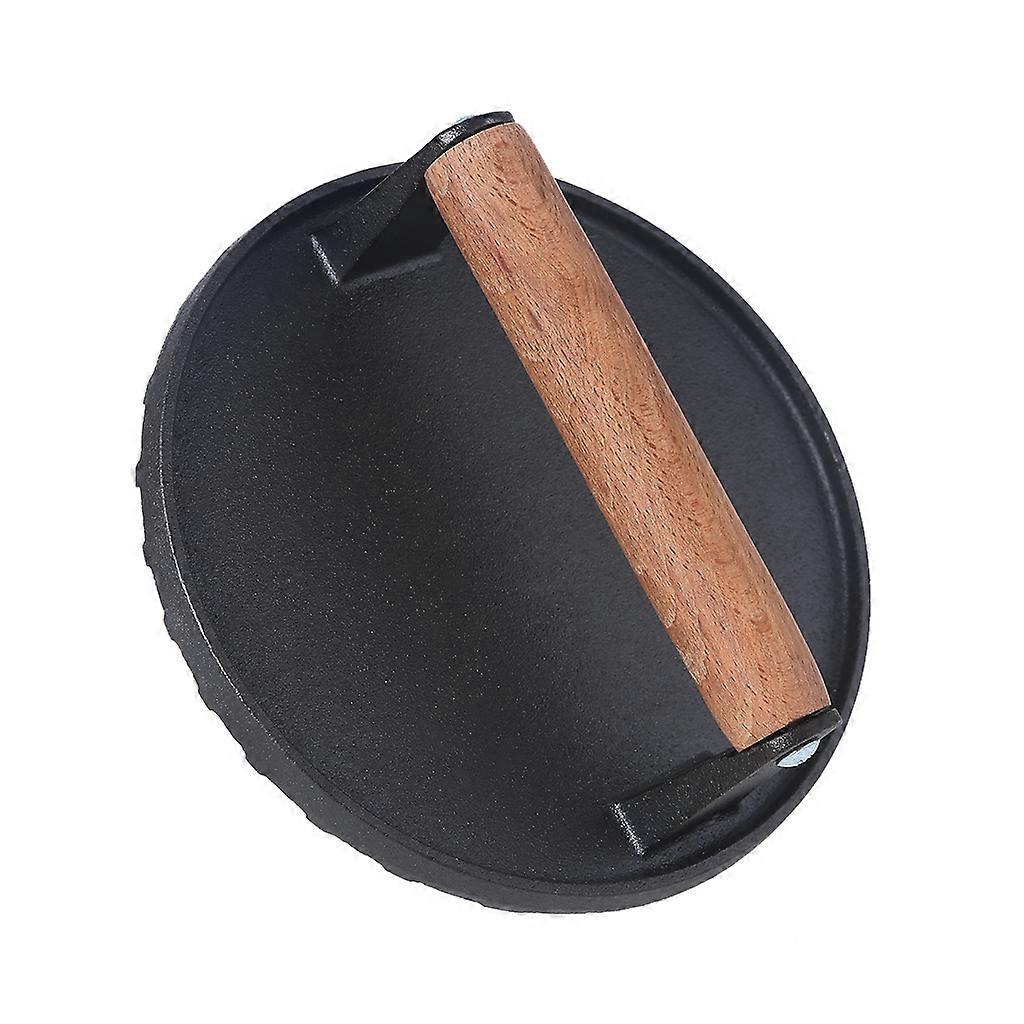 Bacon Press with Wood Handle Hamburger Sausage Panini Meat Press Round Shaped