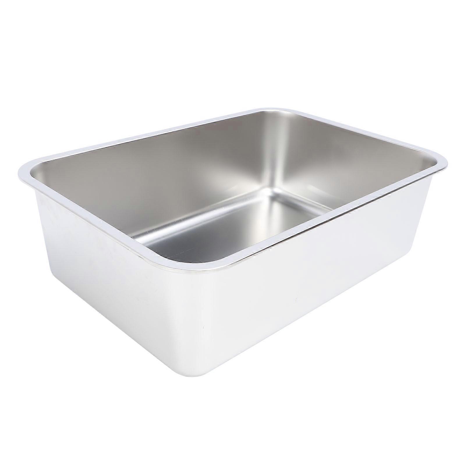 Stainless Steel Open Cat Litter Box Large Rust Resistant Stick Proof Surface Litter Pan with High Sides for Cat Kitty 50x35x15cm