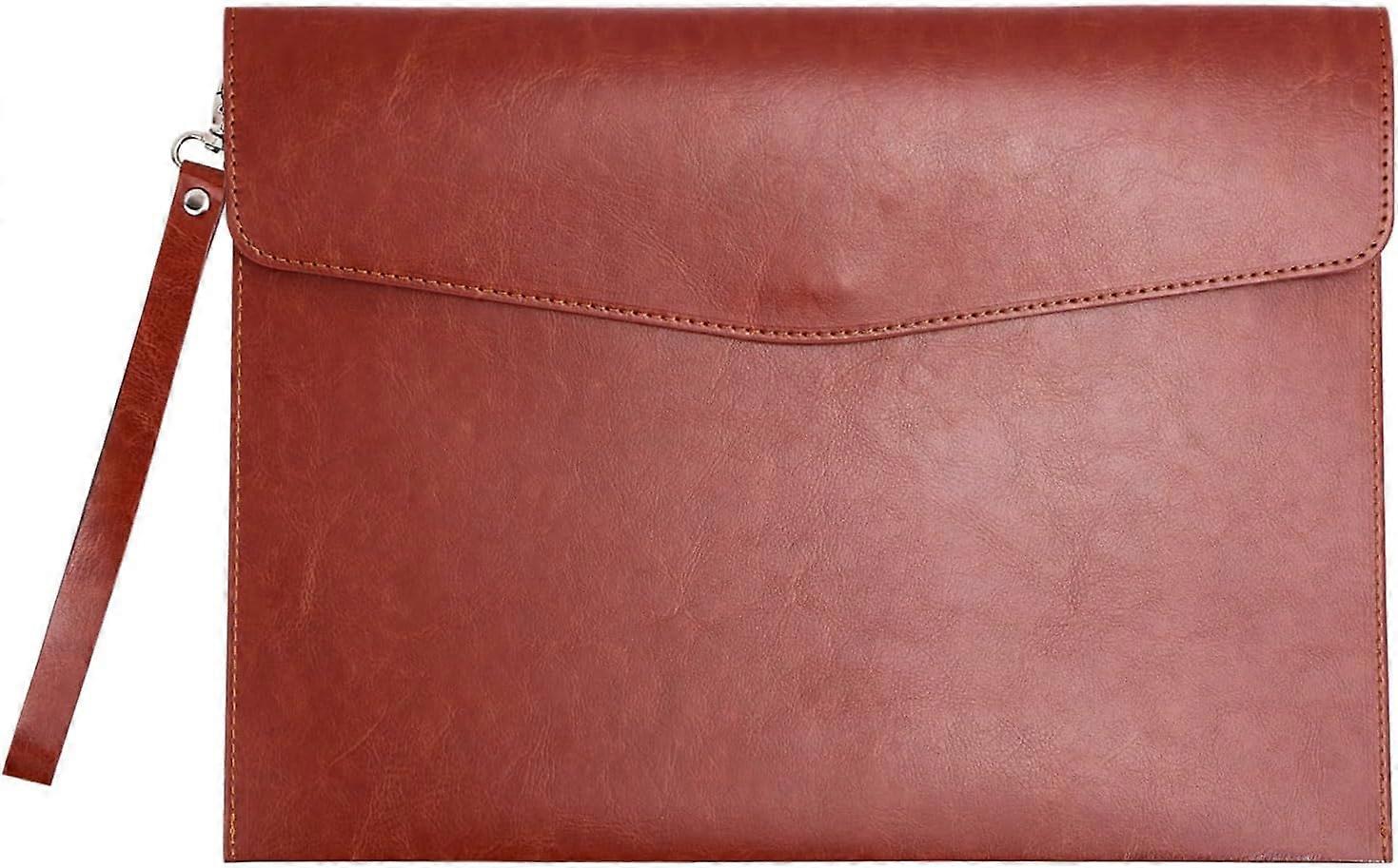 A4 PU Leather File Folders Document Holder File Organizer Envelope Portfolio Bag with Hand Strap for Home Office Stationery Brown 9.5x13x0.2inch