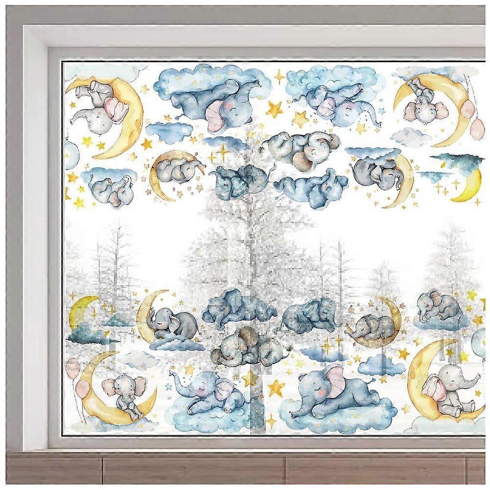 PVC Window Static Stickers Rectangle Shape for Window Decoration Elephant 380x1160mm