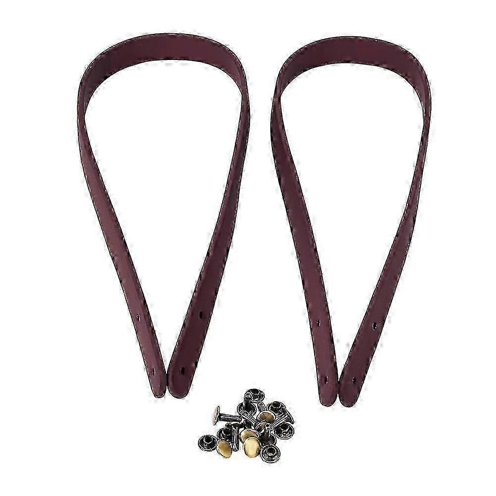2pcs 65cm Handmade Leather Bag Handles With Rivets Diy Patchwork Luggage Accessorieswine Red