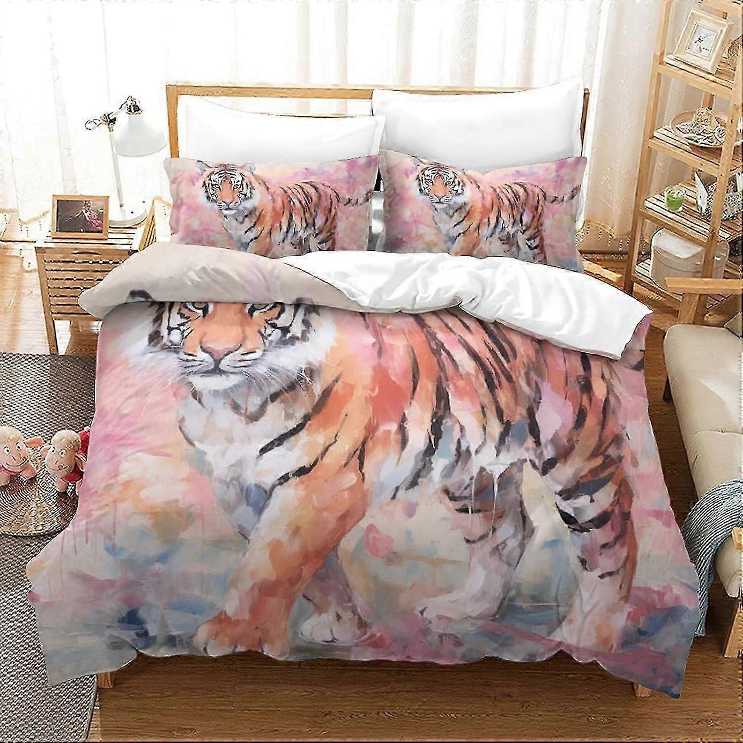 J2849 Lençóis Tigre 3D Impresso Colcha Capa 3 Peças Conjunto de Edredom de Cama Microfibra Macia com Fecho de ZíperFronhas para Crianças Meninas Meninos Adultos Quarto