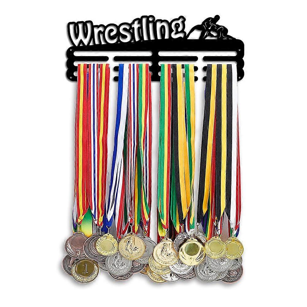 Iron Medal Hanger Holder Display Wall Rack 3-Line with Screws Black Word 400x150mm