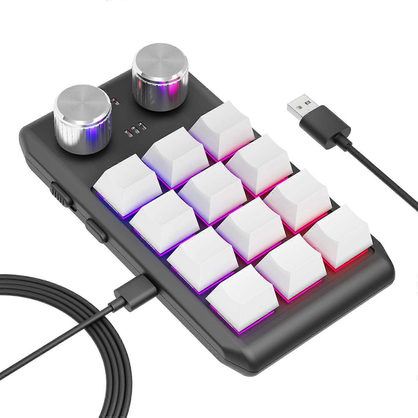 One-Handed Mechanical Keyboard with 12 Programmable Keys and RGB Light for Windows-Plug-Play Gaming Keypad (Black/White)  White
