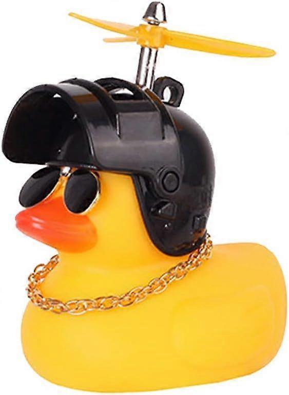 2 PackRubber Duck Toy Ornaments Yellow Duck Car Dashboard Decorations Squeeze Duck Bicycle Horns Propeller Helmet