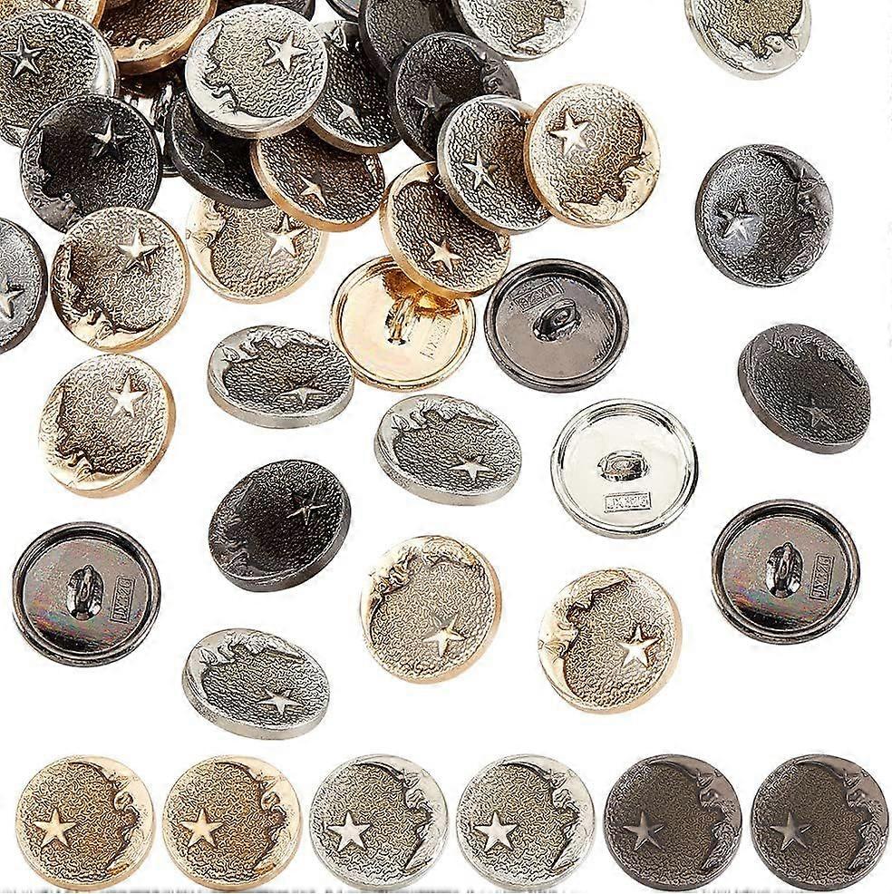 36Pcs 3 Colors Alloy Shank Buttons Star Moon Pattern Metal Blazer Buttons 18mm Vintage Shank Buttons Round Sewing Shank Buttons for Blazer Suits Coat 