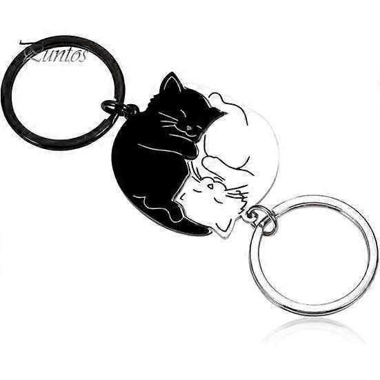 2Pcs Couple Keychain Cartoon Cat Shape Couple Keychain Set Romantic Gift for Valentines Day Anniversary