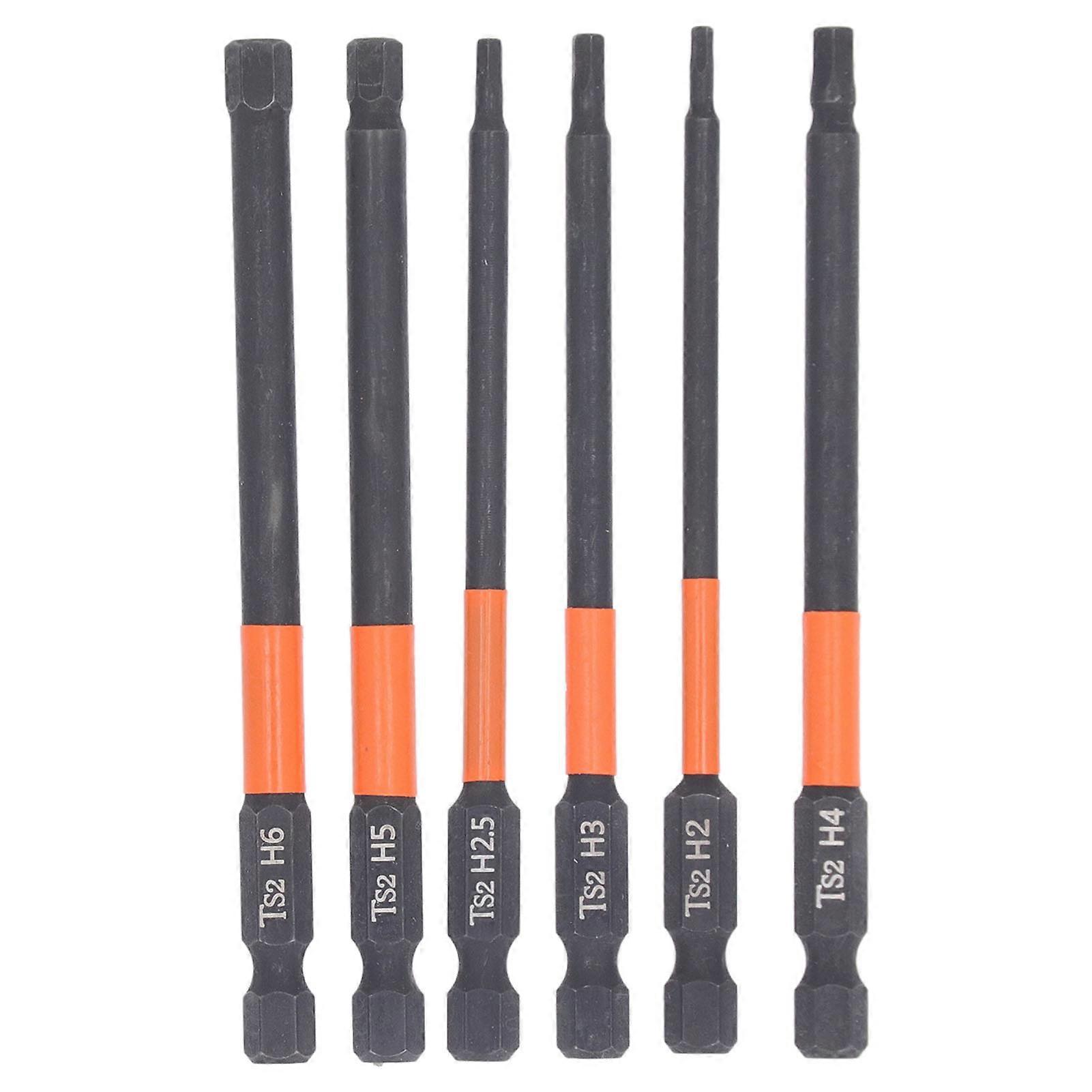 Hex Drill Bit, Screwdriver Bit Sets, 6 Pcs Set Hex Wrench Drill Bit H2 to H6 100L S2 Alloy Strong Magnetic Hex Key Drill Bit for Home Automotive